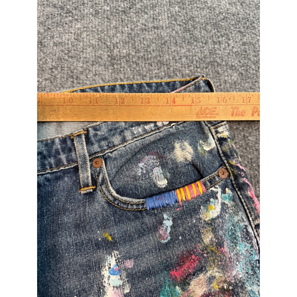 Polo Ralph Lauren Astor Boyfriend Slim Distressed Paint Splatter Jeans 30 Blue - Picture 7 of 11
